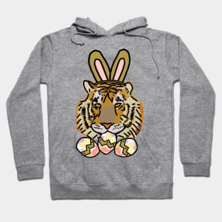 Happy Easter Bunny Ears on Tiger Eating Easter Eggs Hoodie